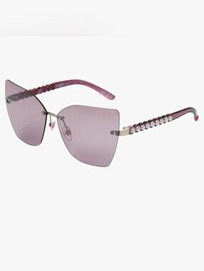 Betsey Johnson Purple Oversized Cat Eye Sunglasses Pearl Temples Rimless UV400